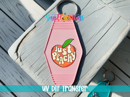 Just Peachy Motel Keychain UV DTF Transfer | Cute Retro Peach Design | MK810 - Swiit Creations