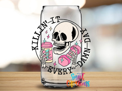 Killin’ It Every Damn Day UV DTF Decal | Funny Skeleton Excersise Tumbler Wrap | UV1039 - Swiit Creations