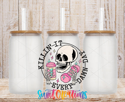 Killin’ It Every Damn Day UV DTF Decal | Funny Skeleton Excersise Tumbler Wrap | UV1039 - Swiit Creations