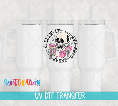 Killin’ It Every Damn Day UV DTF Decal | Funny Skeleton Excersise Tumbler Wrap | UV1039 - Swiit Creations