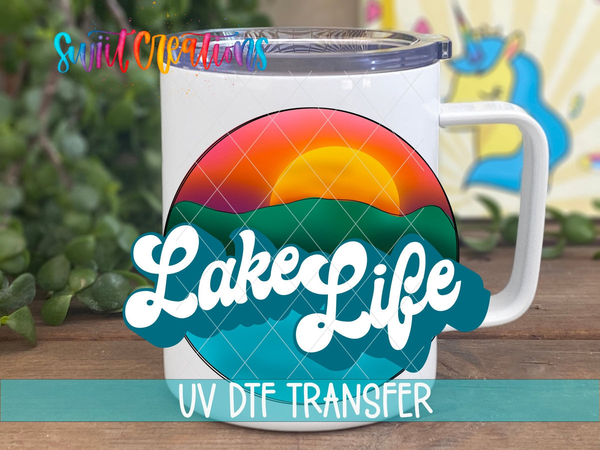 Lake Life UV DTF Decal | Retro Sunset Tumbler Wrap | Summer Vacation Glass Can Transfer | UV629 - Swiit Creations