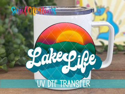 Lake Life UV DTF Decal | Retro Sunset Tumbler Wrap | Summer Vacation Glass Can Transfer | UV629 - Swiit Creations