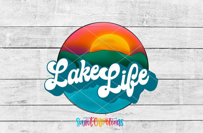 Lake Life UV DTF Decal | Retro Sunset Tumbler Wrap | Summer Vacation Glass Can Transfer | UV629 - Swiit Creations