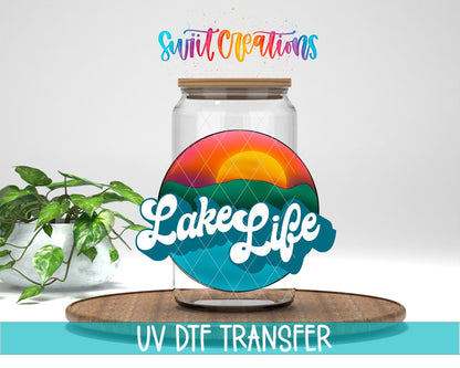 Lake Life UV DTF Decal | Retro Sunset Tumbler Wrap | Summer Vacation Glass Can Transfer | UV629 - Swiit Creations