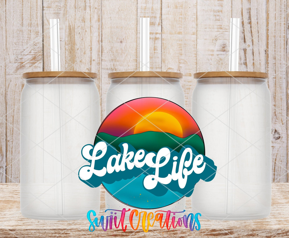 Lake Life UV DTF Decal | Retro Sunset Tumbler Wrap | Summer Vacation Glass Can Transfer | UV629 - Swiit Creations
