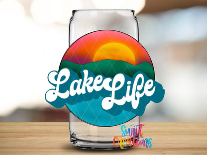 Lake Life UV DTF Decal | Retro Sunset Tumbler Wrap | Summer Vacation Glass Can Transfer | UV629 - Swiit Creations