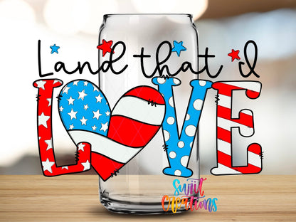 Land That I Love Patriotic Heart UV DTF Cup Decal | UV1543 - Swiit Creations