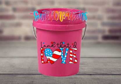 Land That I Love Patriotic Mini Bucket UV DTF Transfer | American Flag Heart Design | MB1543 - Swiit Creations