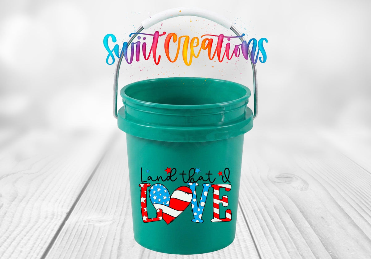 Land That I Love Patriotic Mini Bucket UV DTF Transfer | American Flag Heart Design | MB1543 - Swiit Creations