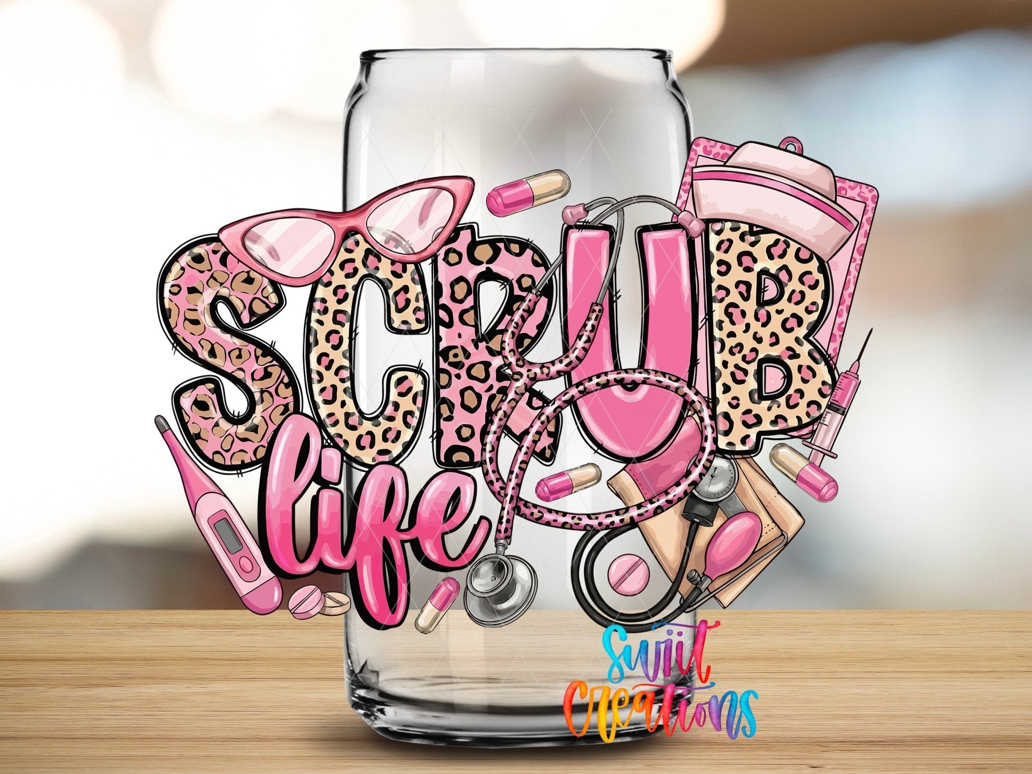 Leopard Medical Nurse Scrub Life UV DTF Tumbler Transfer Decal | UV2009 - Swiit Creations