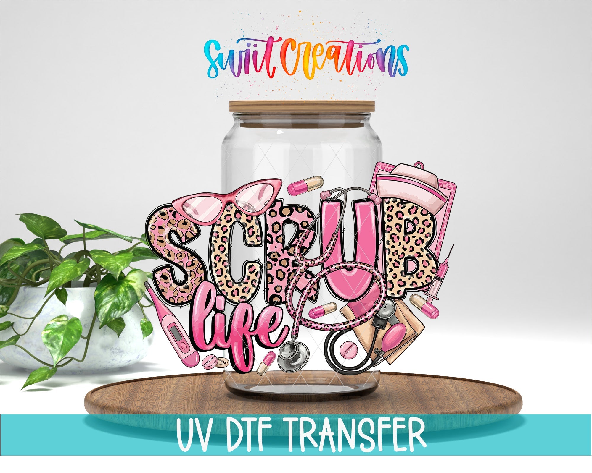Leopard Medical Nurse Scrub Life UV DTF Tumbler Transfer Decal | UV2009 - Swiit Creations