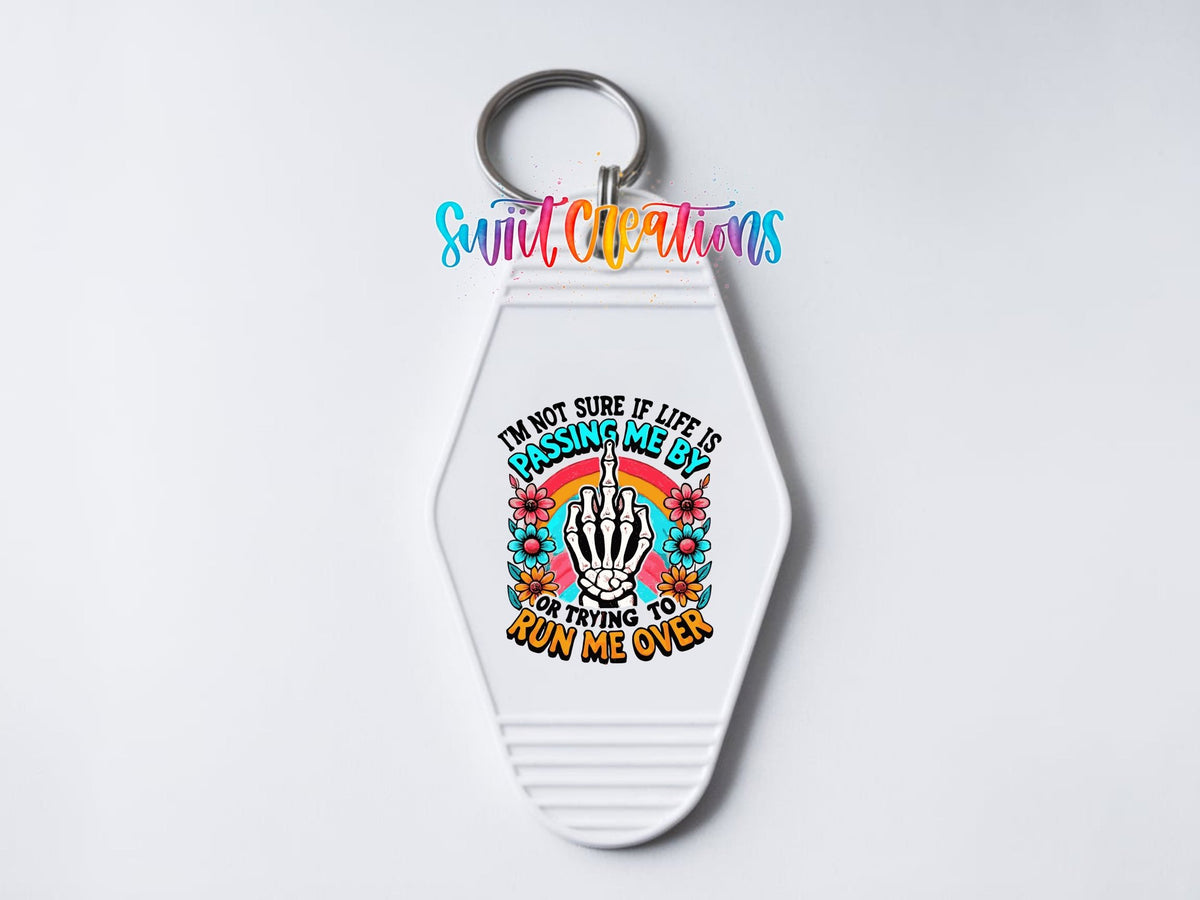 Life Is Passing Me By Motel Keychain UV DTF Transfer | Funny Skeleton Floral Design | MK1315 - Swiit Creations