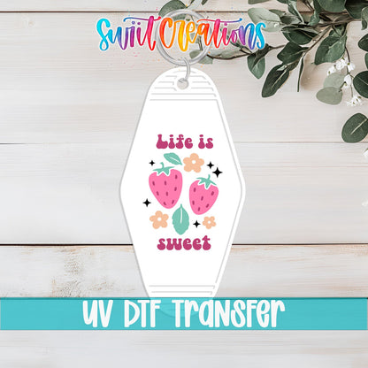 Life Is Sweet Strawberry Motel Keychain UV DTF Transfer | Cute Summer Fruit Decal | MK2067 - Swiit Creations