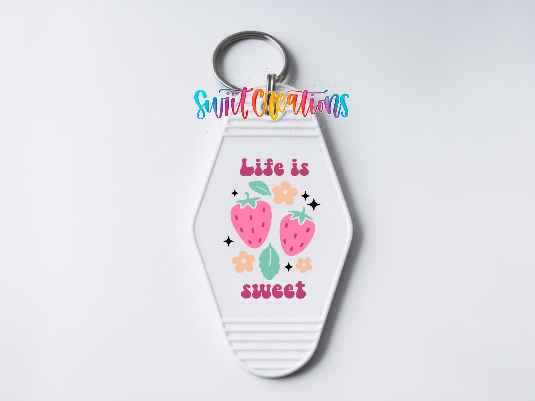 Life Is Sweet Strawberry Motel Keychain UV DTF Transfer | Cute Summer Fruit Decal | MK2067 - Swiit Creations