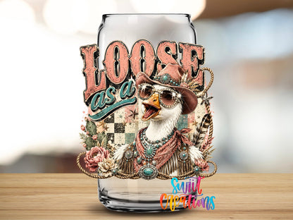 Loose as a Goose Western Glam UV DTF Transfer | Funny Cowgirl Goose Drinkware Design | UV2080 - Swiit Creations