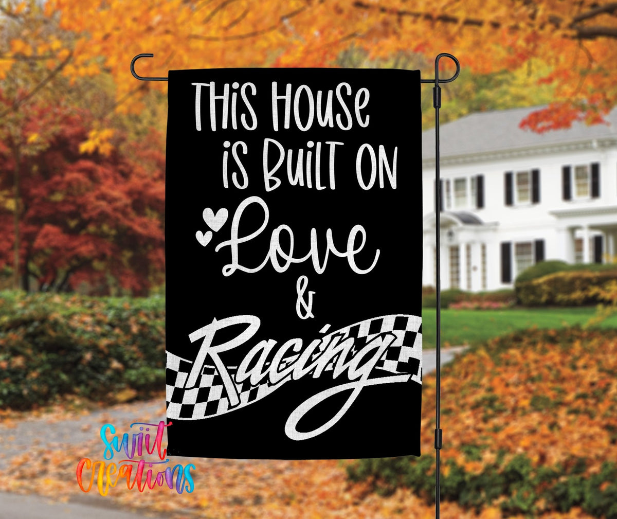 Love and Racing Garden Flag | Racing Yard Flag | Checkered Flag Outdoor Decor | Race Fan Porch Decoration | YF66 - Swiit Creations