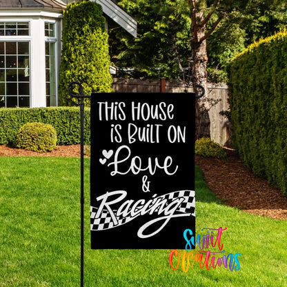 Love and Racing Garden Flag | Racing Yard Flag | Checkered Flag Outdoor Decor | Race Fan Porch Decoration | YF66 - Swiit Creations