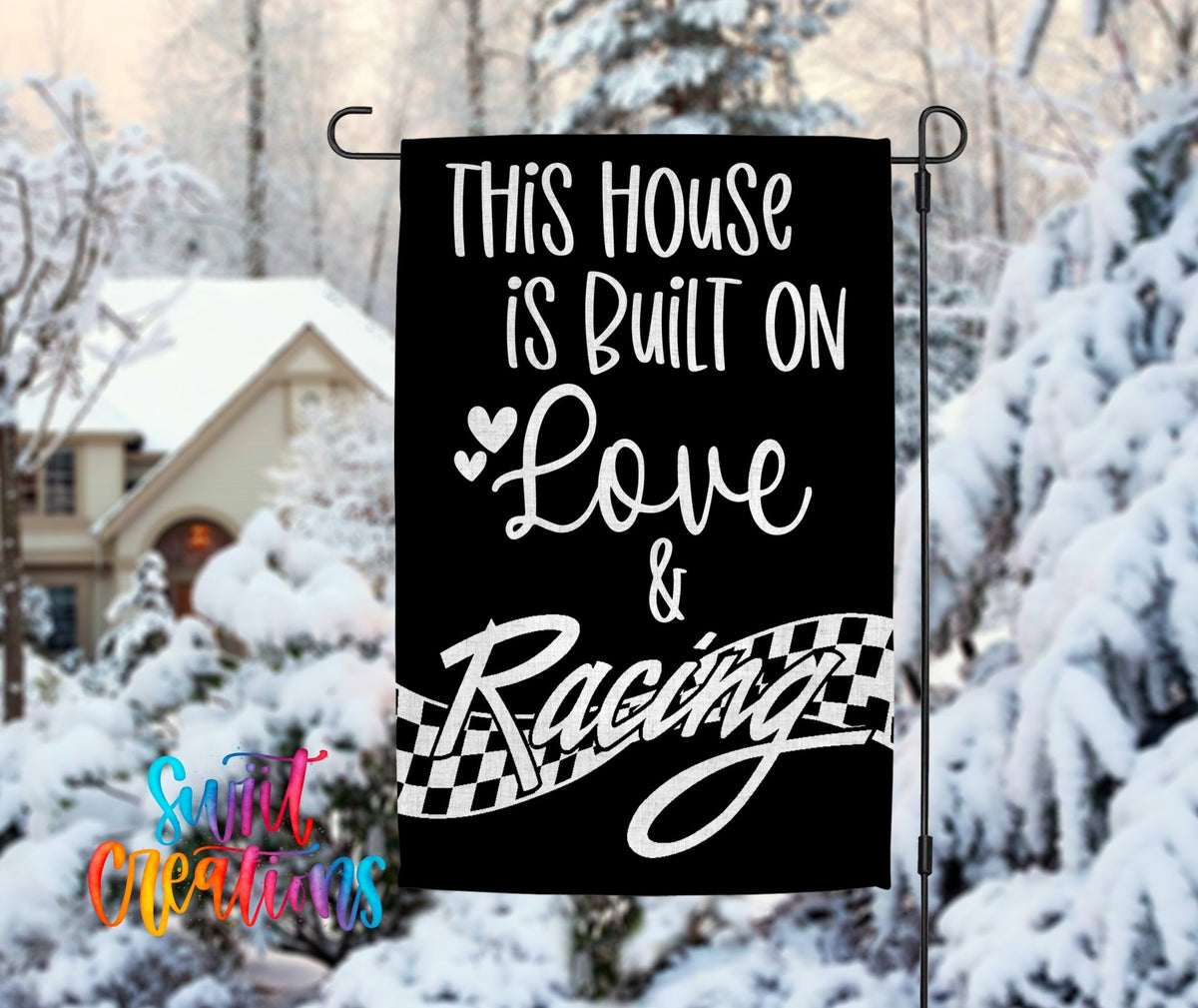 Love and Racing Garden Flag | Racing Yard Flag | Checkered Flag Outdoor Decor | Race Fan Porch Decoration | YF66 - Swiit Creations