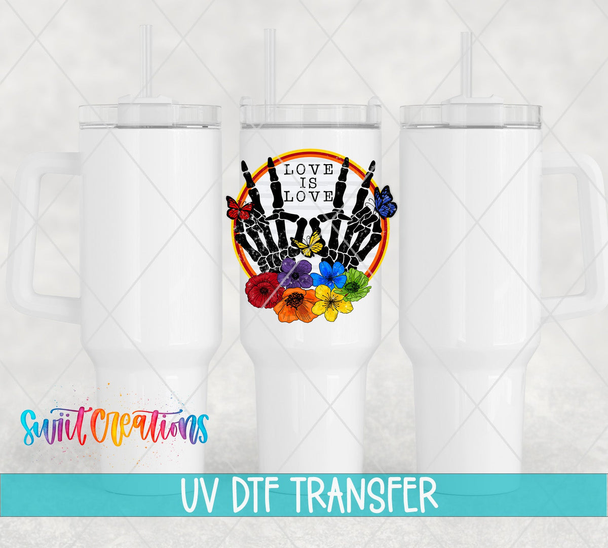 Love Is Love Rainbow Skeleton Hands UV DTF Cup Decal | UV488 - Swiit Creations