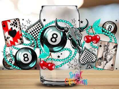 Lucky Girl UV DTF Transfer Tumbler Wrap | Western 8 Ball Cherry Card Cup Decal | DTF275 - Swiit Creations