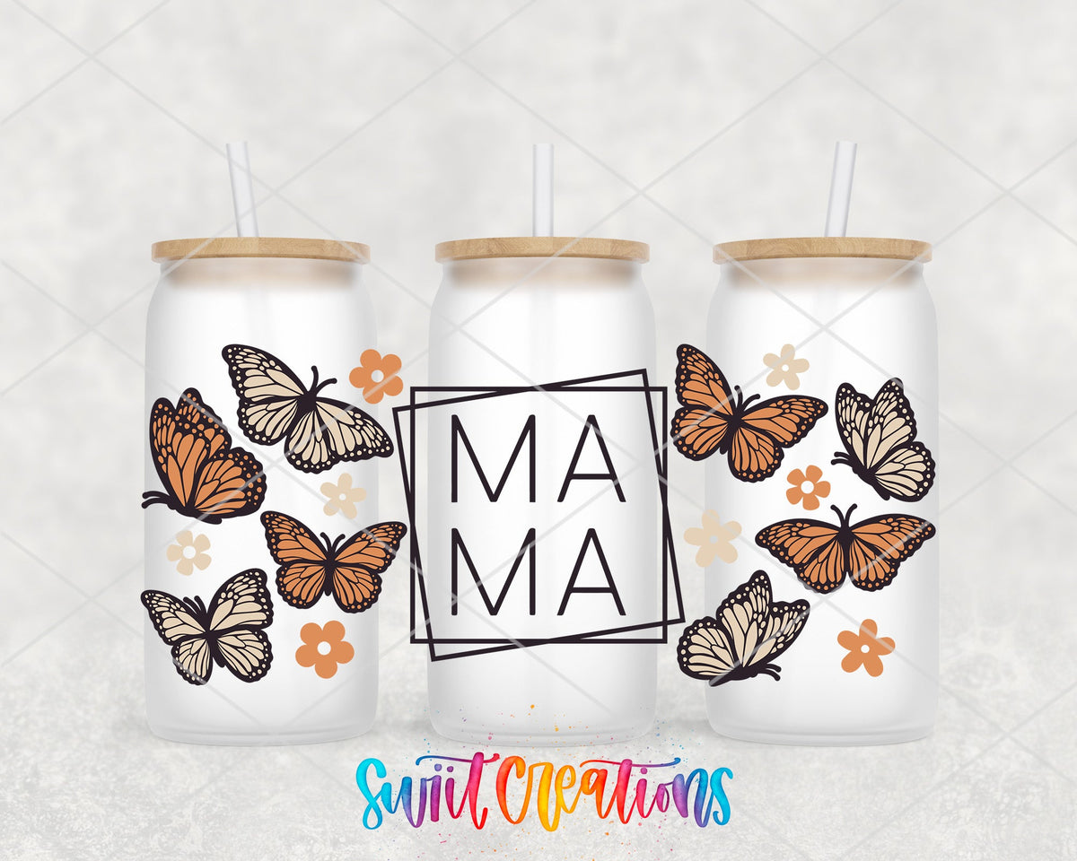 Mama Butterfly UV DTF Transfer Tumbler Wrap | Orange Cream Floral | DTF014 - Swiit Creations