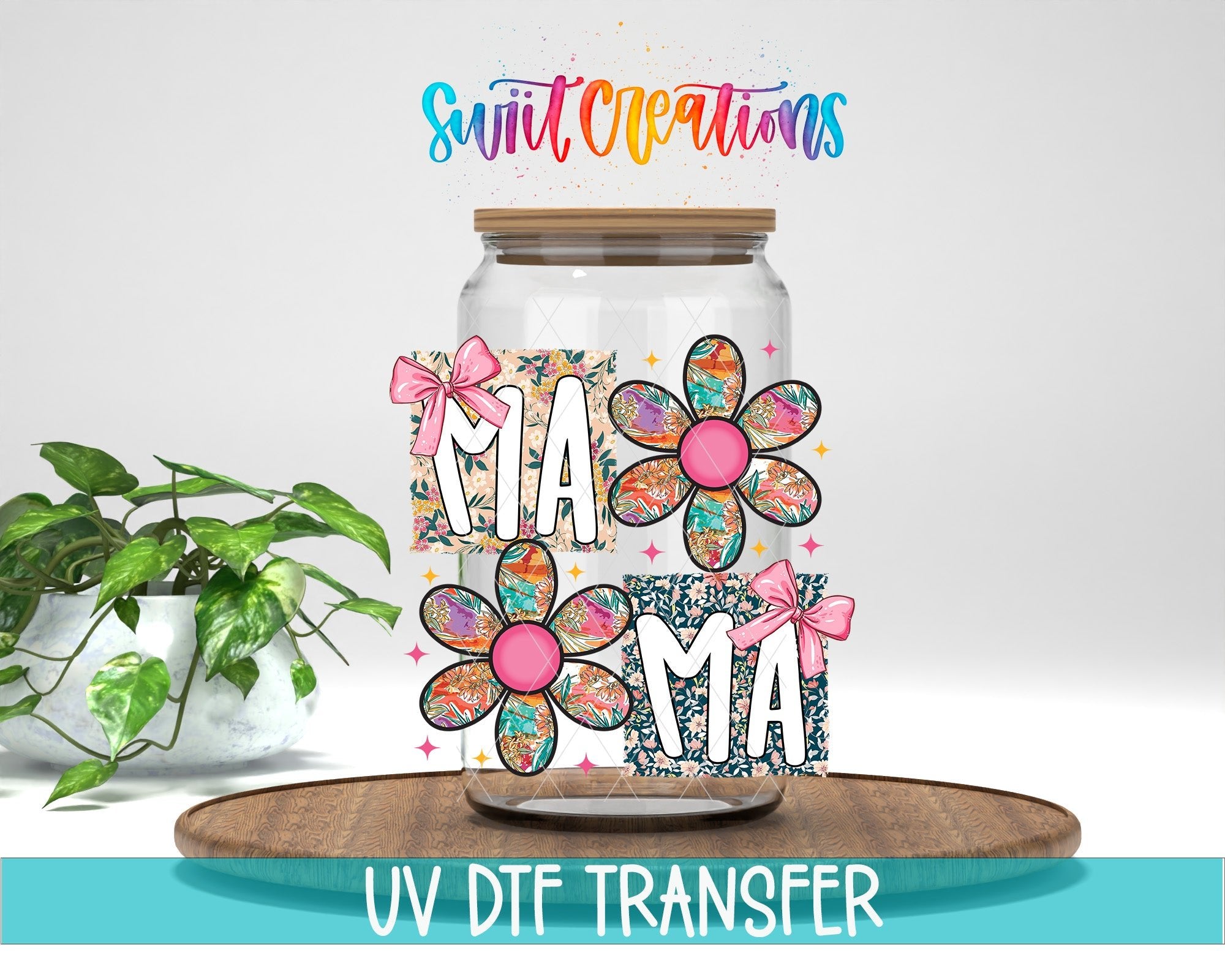Mama Floral Patchwork Daisy UV DTF Tumbler Transfer Decal | UV2024 - Swiit Creations