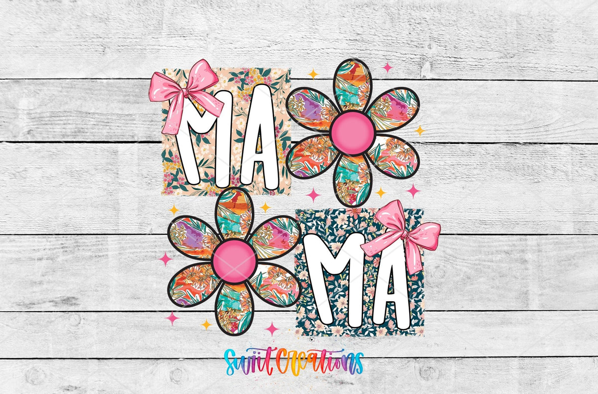 Mama Floral Patchwork Daisy UV DTF transfer shown as a full artwork preview from Swiit Creations