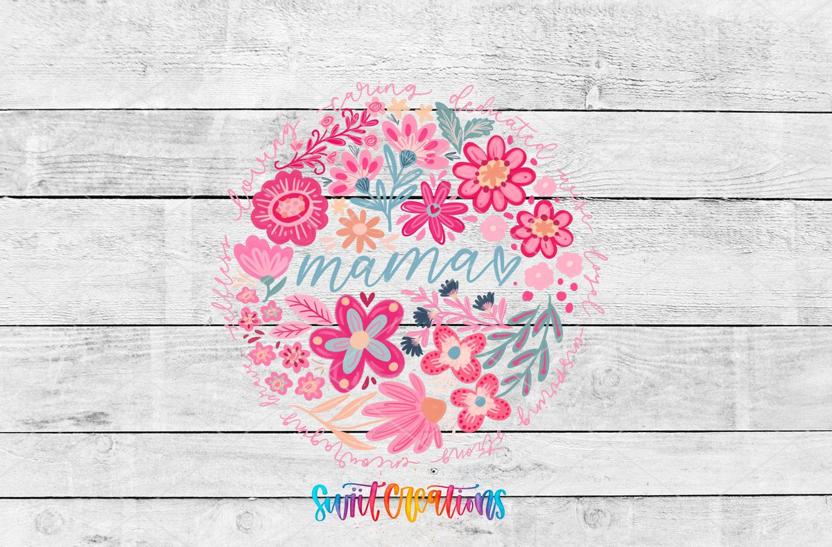 Mama Floral UV DTF transfer shown as a full artwork preview from Swiit Creations