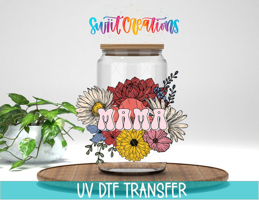 Mama Floral UV DTF Decal | Retro Flower Tumbler Wrap | Colorful Mama Glass Can Transfer | UV620 - Swiit Creations