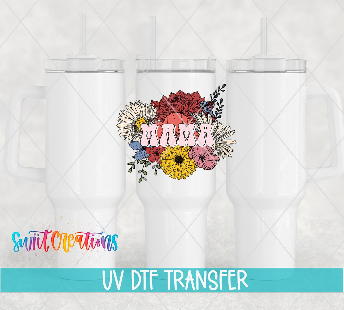 Mama Floral UV DTF Decal | Retro Flower Tumbler Wrap | Colorful Mama Glass Can Transfer | UV620 - Swiit Creations