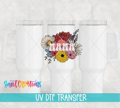 Mama Floral UV DTF Decal | Retro Flower Tumbler Wrap | Colorful Mama Glass Can Transfer | UV620 - Swiit Creations