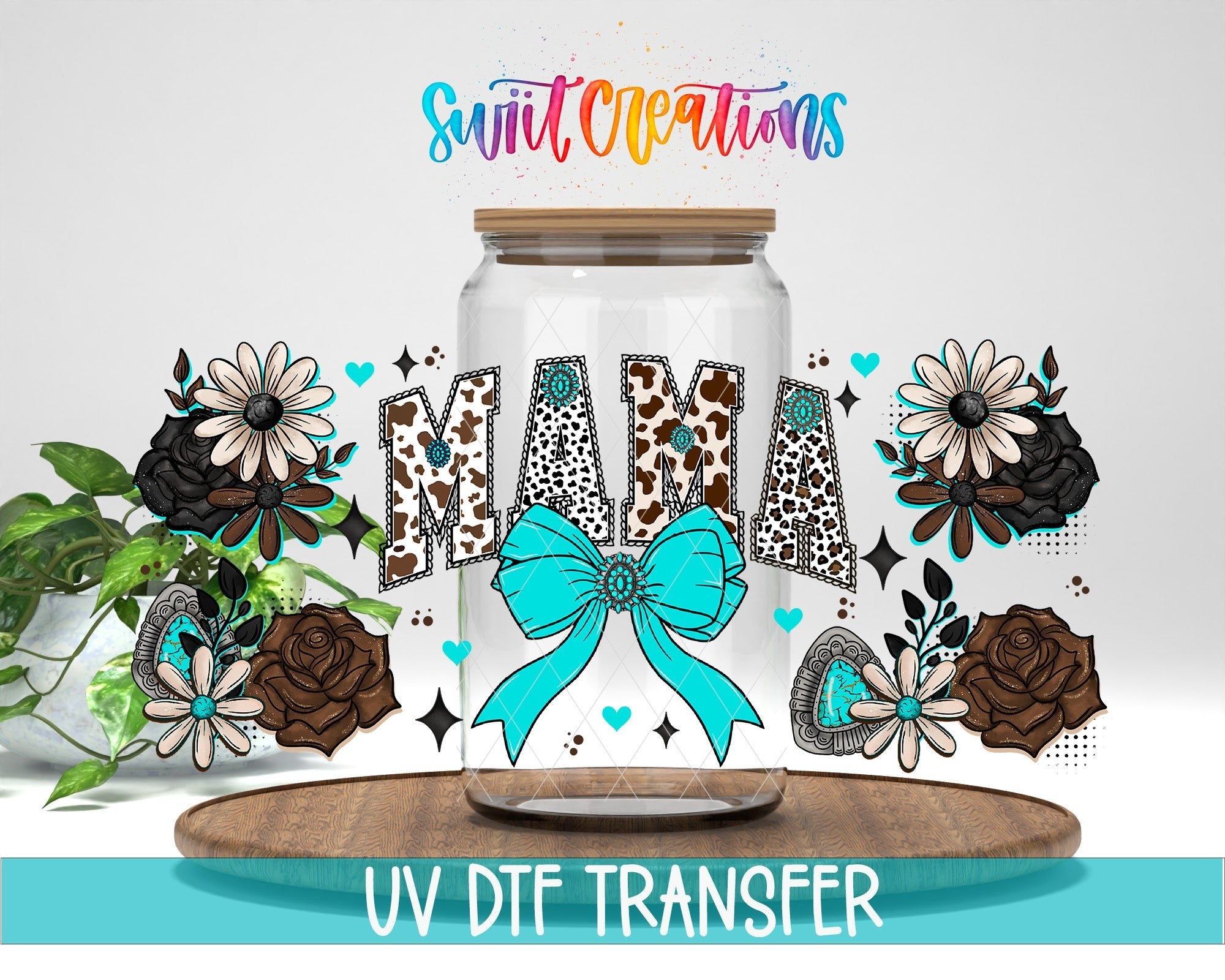 Mama UV DTF Decal Cow Print Bow Floral Country Style | DTF315 - Swiit Creations