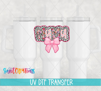 Mama UV DTF transfer applied to a white tumbler set from Swiit Creations