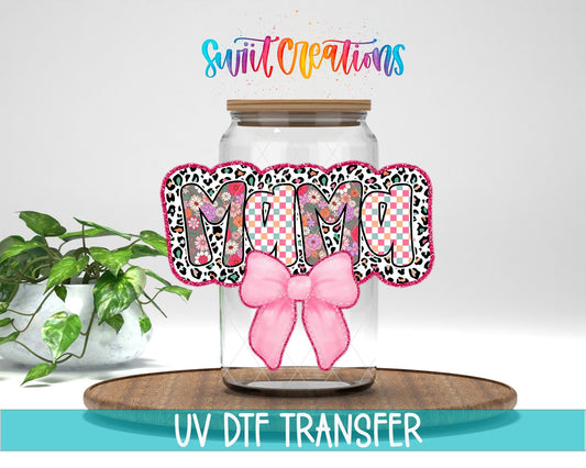 Mama UV DTF transfer displayed on a clear jar mockup from Swiit Creations