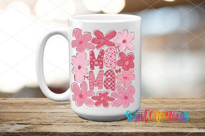 Mama UV DTF transfer displayed on a white ceramic mug from Swiit Creations