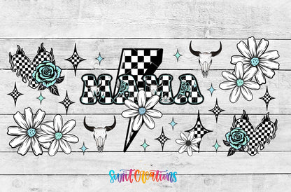 Mama UV DTF Transfer Tumbler Wrap Checkerboard Lightning Skull Floral | DTF319 - Swiit Creations