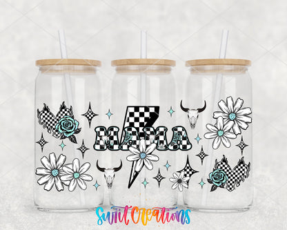 Mama UV DTF Transfer Tumbler Wrap Checkerboard Lightning Skull Floral | DTF319 - Swiit Creations