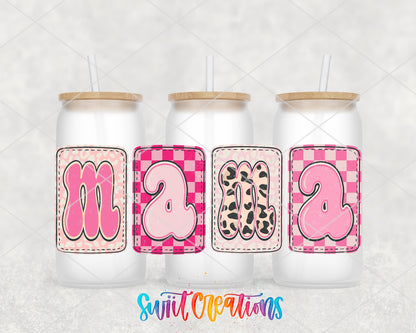 Mama UV DTF Transfer Tumbler Wrap | Pink Gingham Leopard Coquette Cup Decal | DTF248 - Swiit Creations