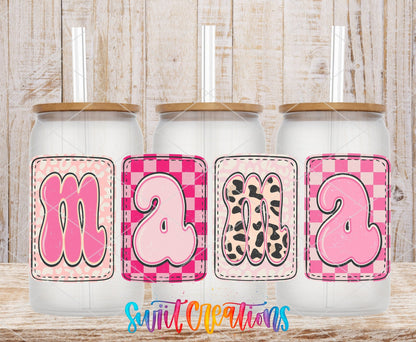 Mama UV DTF Transfer Tumbler Wrap | Pink Gingham Leopard Coquette Cup Decal | DTF248 - Swiit Creations