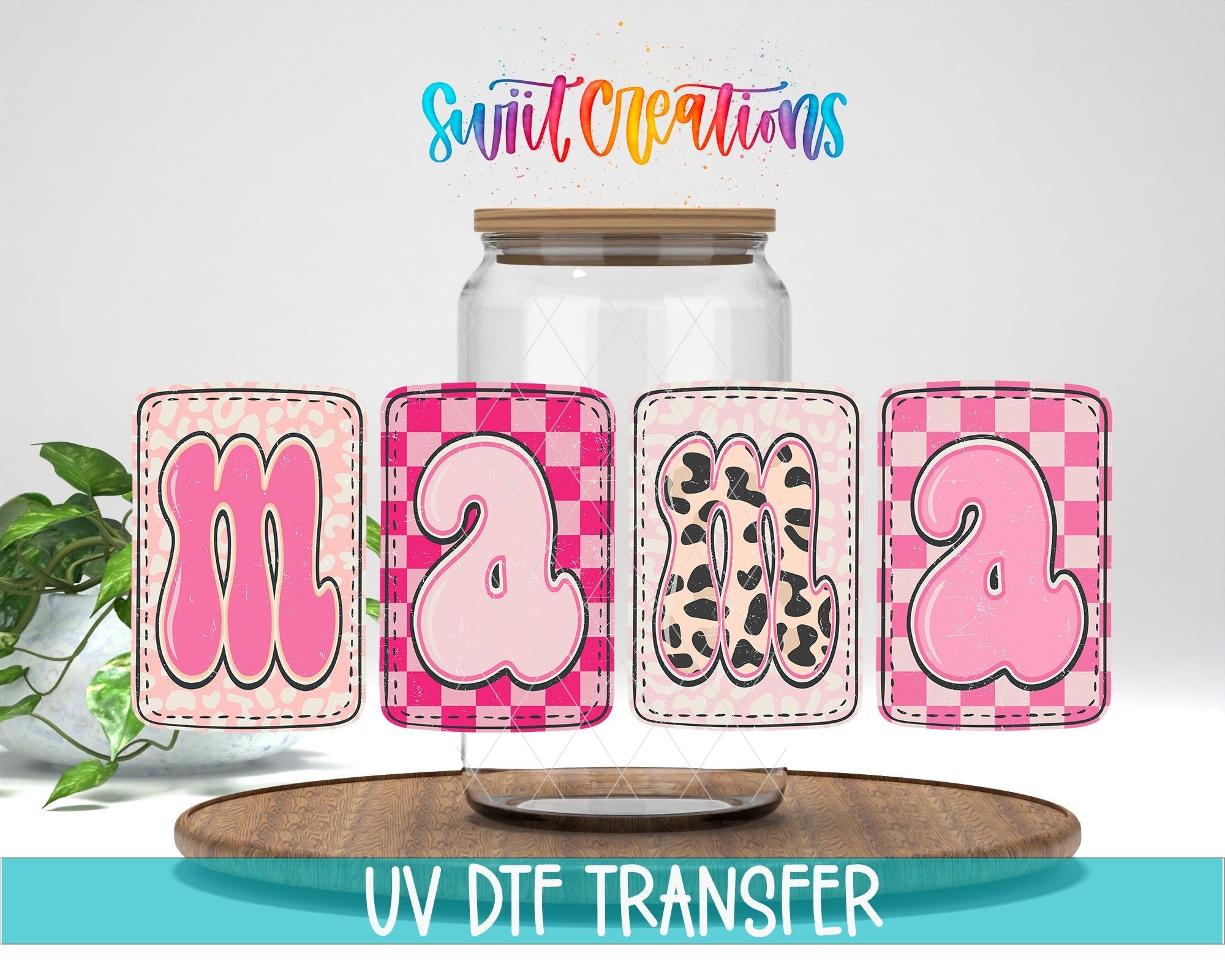 Mama UV DTF Transfer Tumbler Wrap | Pink Gingham Leopard Coquette Cup Decal | DTF248 - Swiit Creations