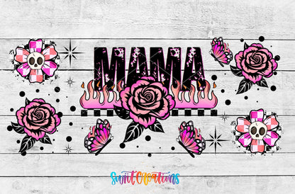 Mama UV DTF Transfer Tumbler Wrap Pink Rose Butterfly Skull Design | DTF317 - Swiit Creations