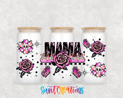 Mama UV DTF Transfer Tumbler Wrap Pink Rose Butterfly Skull Design | DTF317 - Swiit Creations