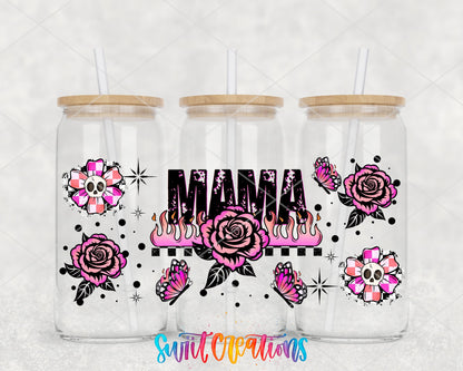 Mama UV DTF Transfer Tumbler Wrap Pink Rose Butterfly Skull Design | DTF317 - Swiit Creations