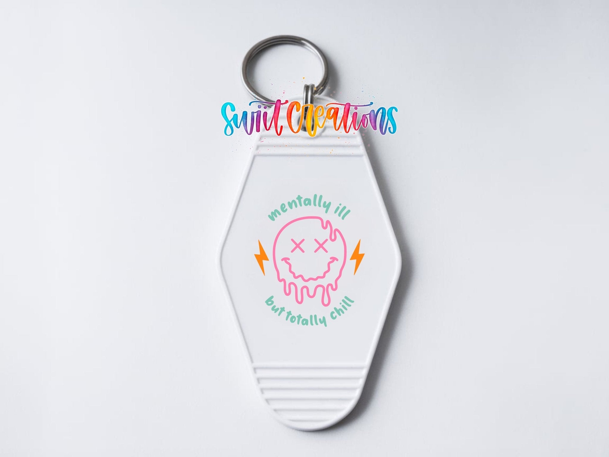 Mentally Ill But Totally Chill Motel Keychain UV DTF Transfer | Funny Retro Skull Decal | MK2069 - Swiit Creations
