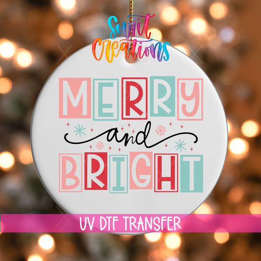 Merry and Bright Christmas UV DTF Ornament Transfer | O-1139 - Swiit Creations