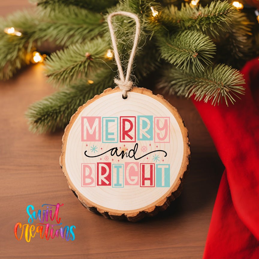 Merry and Bright Christmas UV DTF Ornament Transfer | O-1139 - Swiit Creations