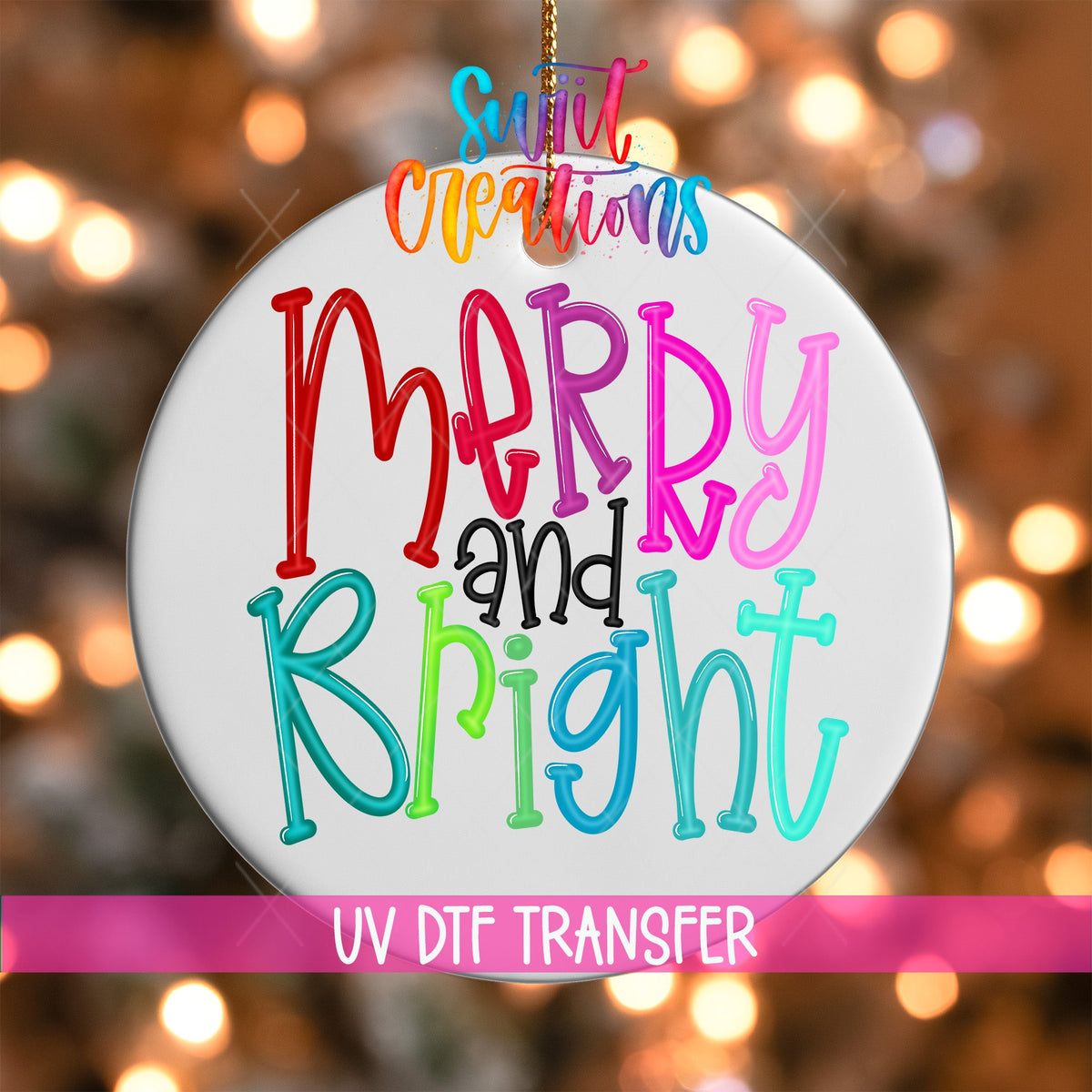 Merry and Bright Christmas UV DTF Ornament Transfer | O-1140 - Swiit Creations
