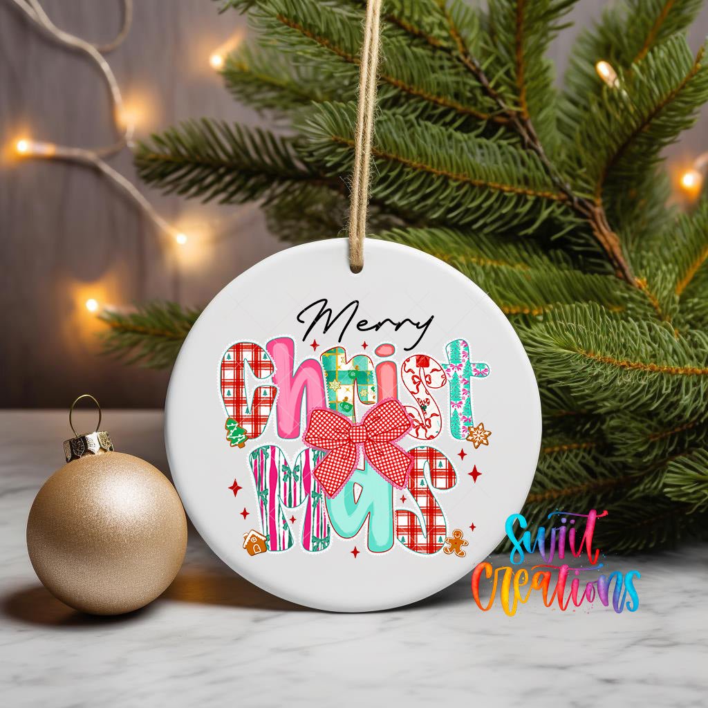 Merry Christmas Colorful Bow UV DTF Ornament Transfer | O-1680 - Swiit Creations