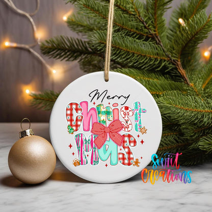 Merry Christmas Colorful Bow UV DTF Ornament Transfer | O-1680 - Swiit Creations