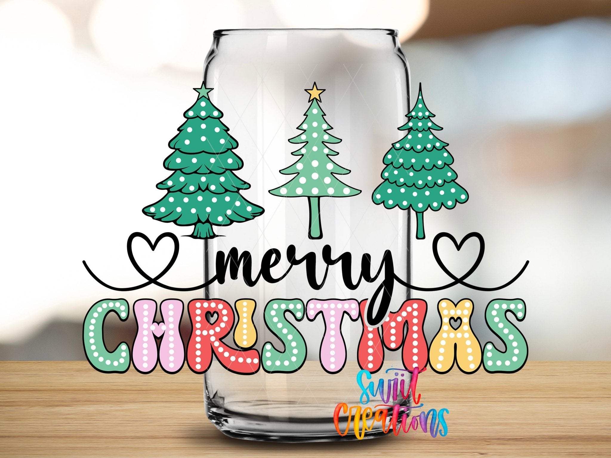 Merry Christmas Colorful Polka Dot Trees UV DTF Wrap | DTF231 - Swiit Creations